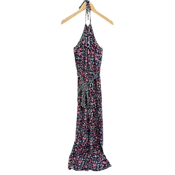 Kingston‎ Gray Jumpsuit Size Medium Floral Print Tie Front Halter NEW - Picture 3 of 9